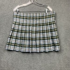 Green Plaid Pleated Skirt Schoolgirl Academia Preppy Y2K Cosplay 15/17